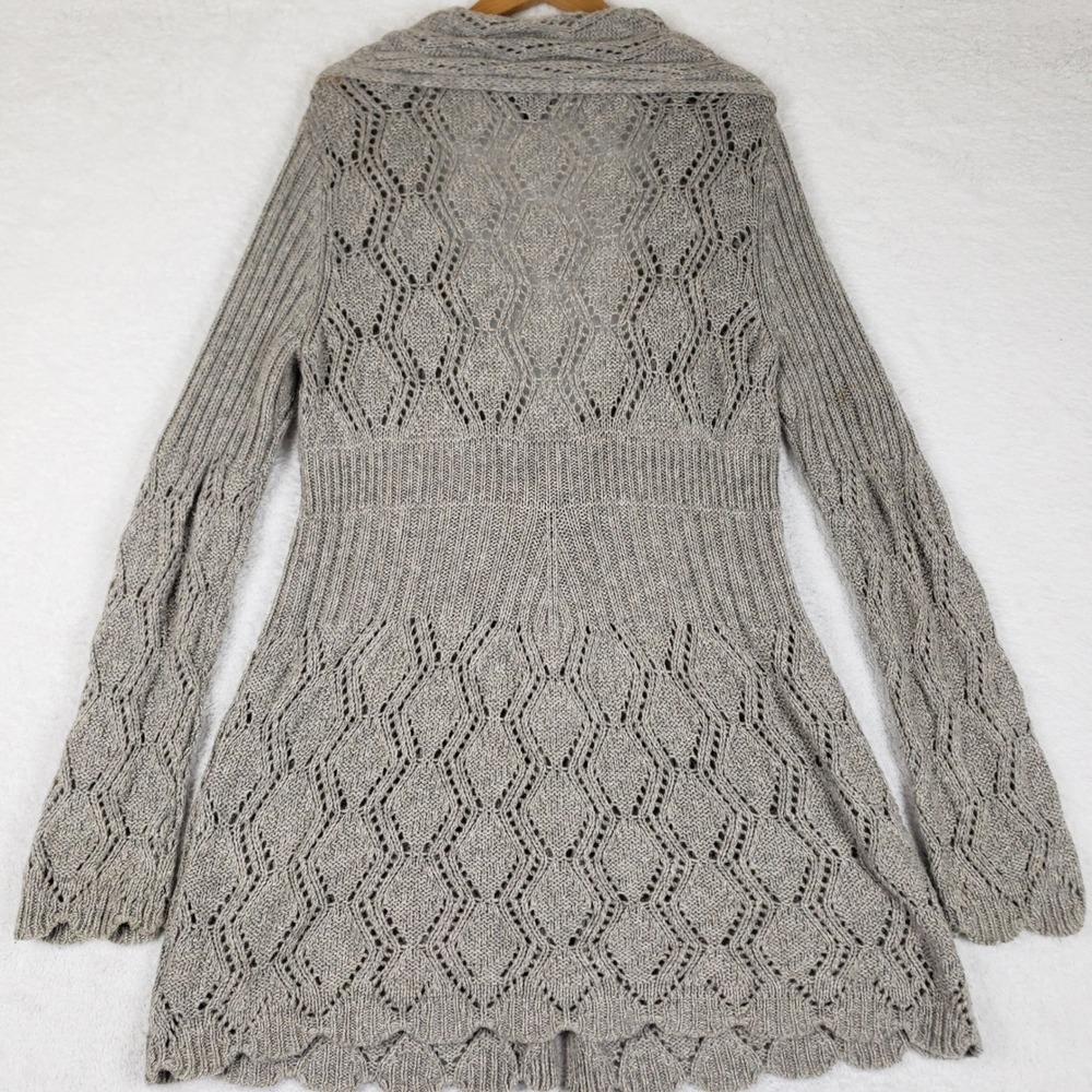 Apt 9 Womens XL Gray Hooded Pointelle Knit Button Cardigan Sweater Scalloped Hem - Picture 8 of 11